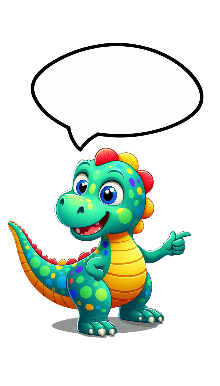 Friendly dinosaur giving spelling instructions